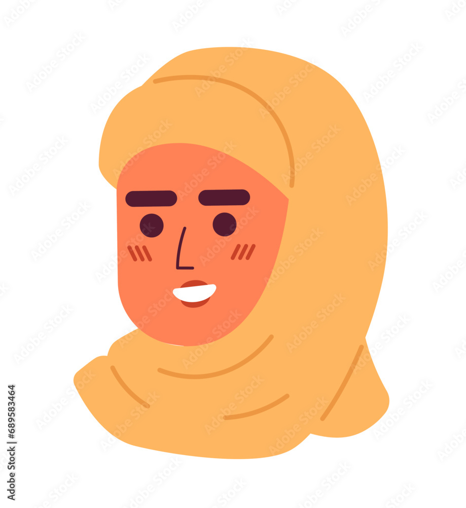 Smiling caucasian woman wearing hijab 2D vector avatar illustration. Islamic veiled female cartoon character face portrait. Headscarf girl flat color user profile image isolated on white background Smiling caucasian woman wearing hijab 2D vector avatar illustration. Islamic veiled female cartoon character face portrait. Headscarf girl flat color user profile image isolated on white background