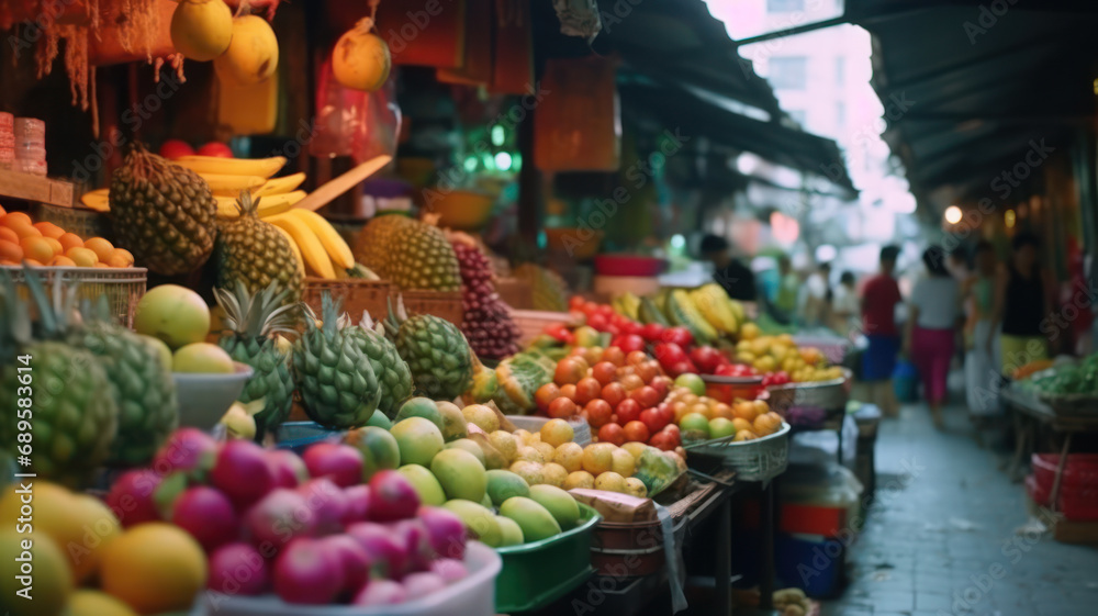 Asian Market Bounty: A vibrant showcase of colorful fruits and vegetables