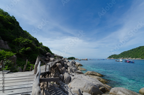 Wooden bridge at Koh Tao and Nang Yuan Island in Thailand