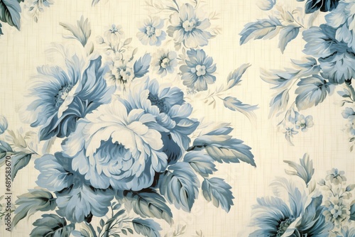 Vintage wallpaper with blue floral victorian pattern, Generative AI #689583670