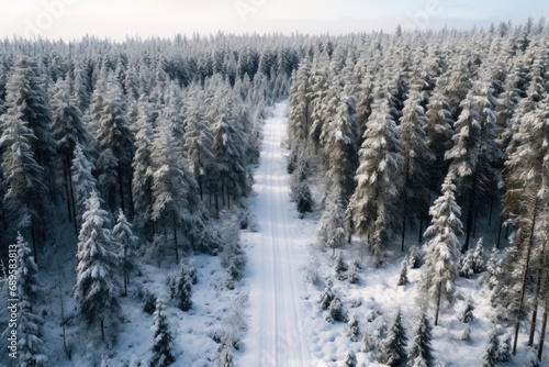 Aerial Drone Photograph of Picturesque Beautiful Landscape, Winter Forest Mountain Scenery