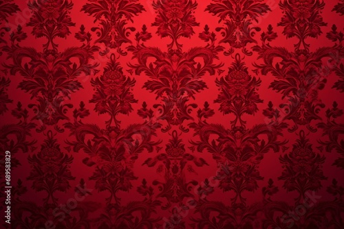 Red wallpaper with damask pattern, Generative AI photo