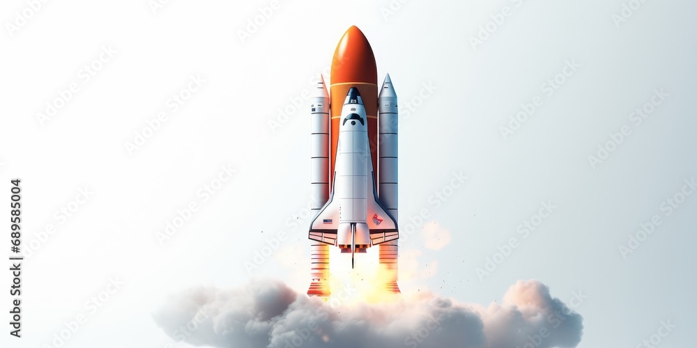3D Rocket Launch on White Background. Generative AI