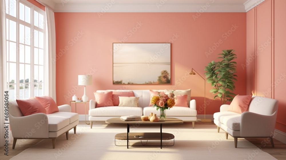 a visual sanctuary with a solid color background, choosing a muted coral shade to infuse the scene with warmth and a subtle touch of sophistication
