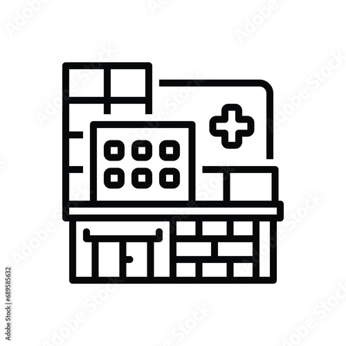 Black line icon for hospital 