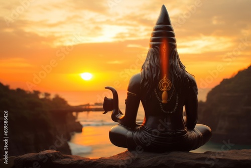 lord Shiva ling in sunset background, Generative AI photo
