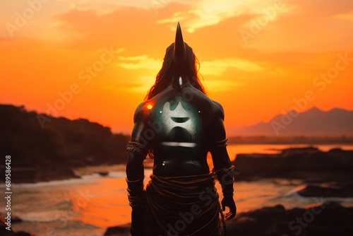 lord Shiva ling in sunset background, Generative AI photo