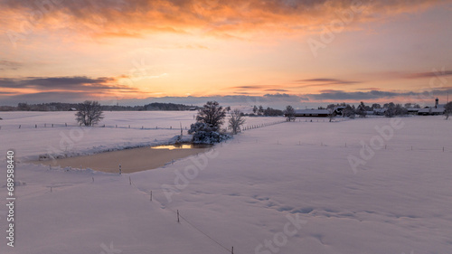 Sunrise in winter snow day in Germany Alps