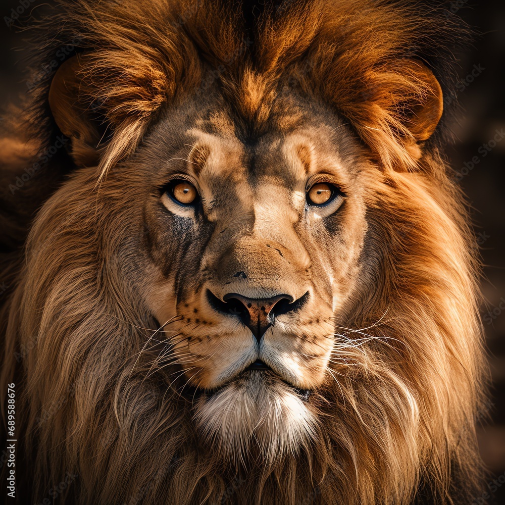 a close up of a lion