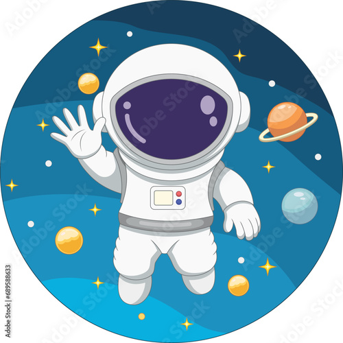 Cute astronaut flying in space cartoon