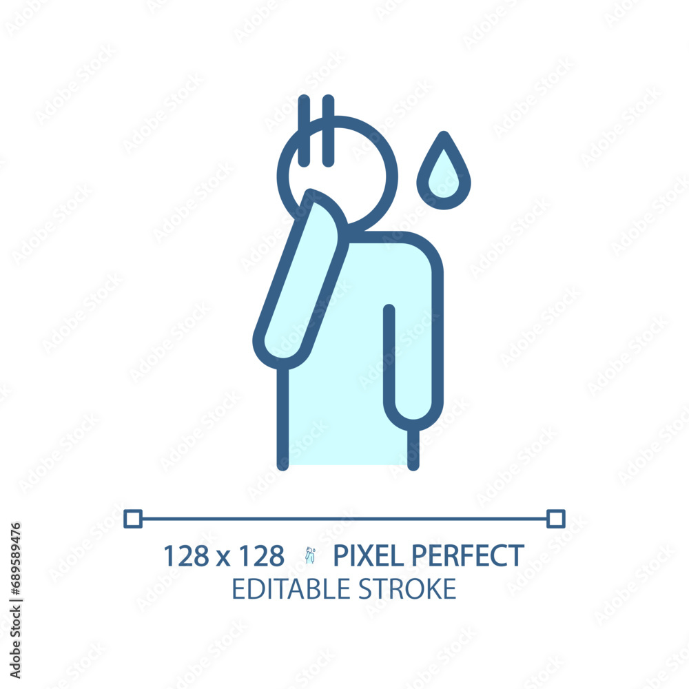 2D pixel perfect editable blue shame icon, isolated monochromatic vector, thin line illustration representing psychology. 2D pixel perfect editable blue shame icon, isolated monochromatic vector, thin line illustration representing psychology.