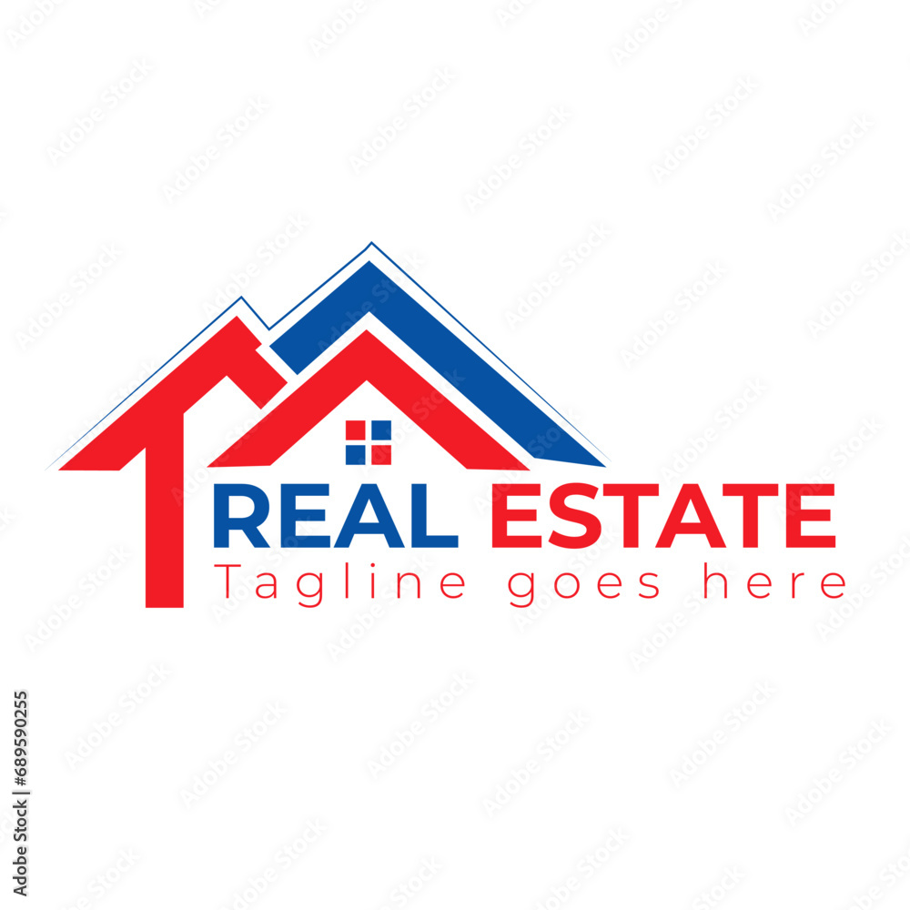 Real estate logo design template luxury red and blue with white