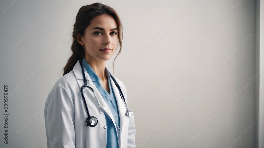 portrait of a female doctor smiling , white background portrait of a female doctor smiling , white background