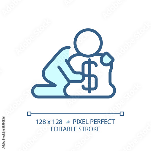 2D pixel perfect editable blue greed icon, isolated monochromatic vector, thin line illustration representing psychology.