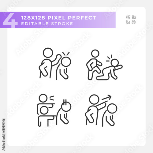 2D pixel perfect black icons set representing psychology, editable thin line illustration.