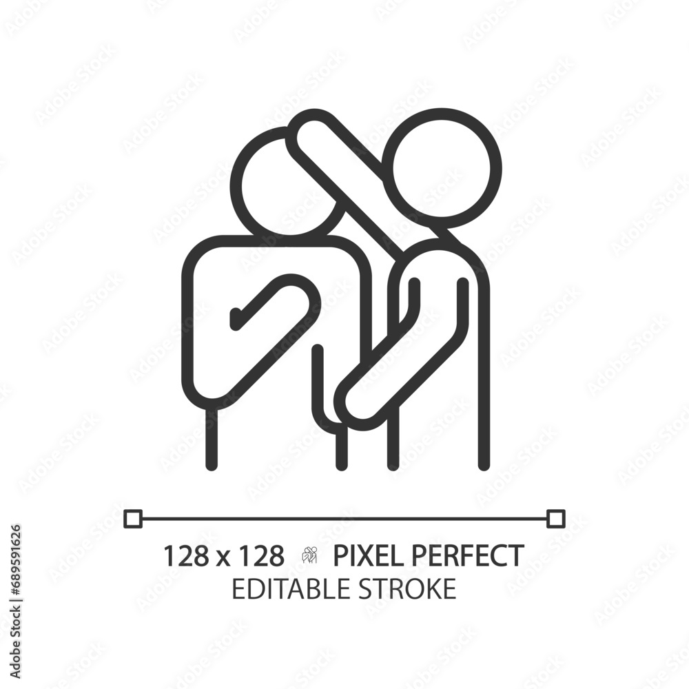2D pixel perfect editable black empathy icon, isolated simple vector, thin line illustration representing psychology. 2D pixel perfect editable black empathy icon, isolated simple vector, thin line illustration representing psychology.