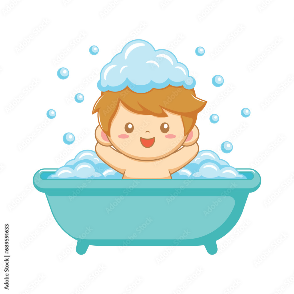 Naklejka premium Happy kid in the bathtub