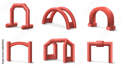 Red inflatable arch realistic set of balloon tubes isolated on white