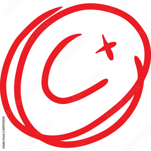 Grade result C plus. Test exam mark report vector illustration. 