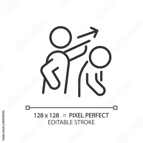 2D pixel perfect editable black banishment icon, isolated simple vector, thin line illustration representing psychology.