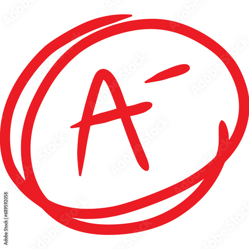 Grade result A minus. Test exam mark report vector illustration. 