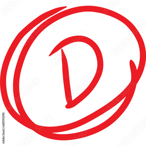 Grade result D. Test exam mark report vector illustration. 