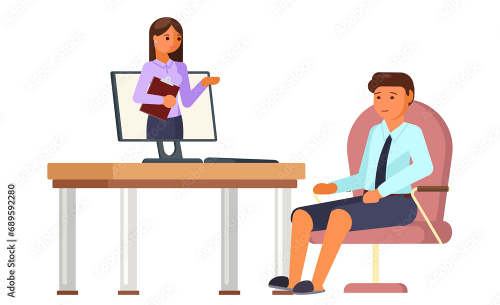 Man job sicker having online interview with female hr manager Man job sicker having online interview with female hr manager