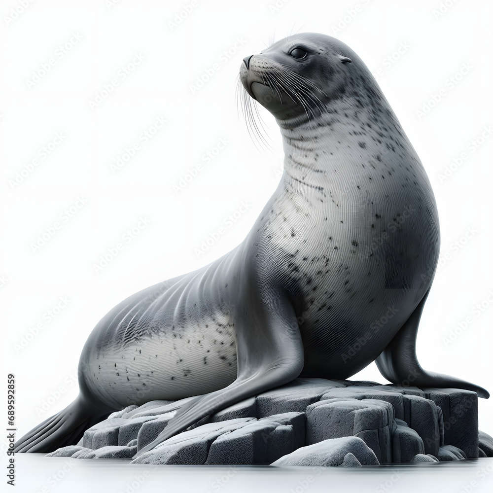 Foca aislada fondo blanco, Phocidae, El Baile del Mar Un Retrato