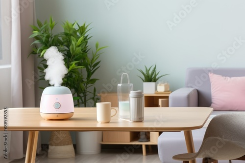 Cozy minimalist room with humidifier. comfort at home. Maintaining humidity in the room. children's room