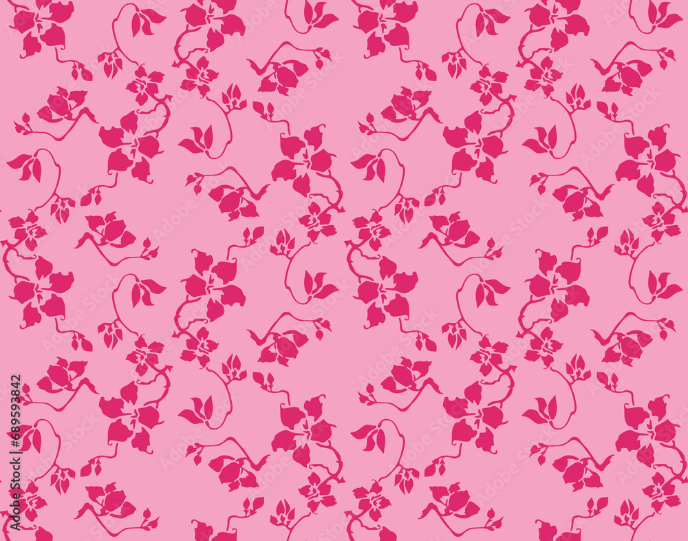 Japanese Wild Flower Branch Vector Seamless Pattern Japanese Wild Flower Branch Vector Seamless Pattern