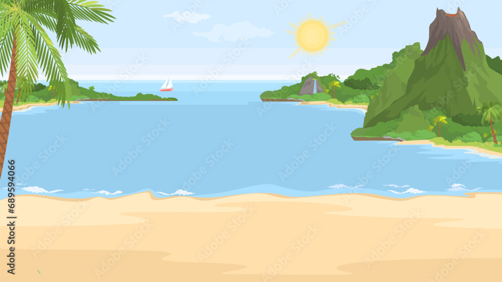 Empty tropical beach at resort cartoon vector illustration