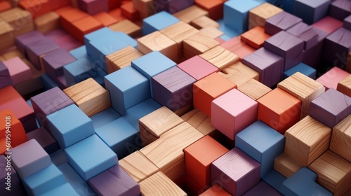 vibrant wooden puzzle pieces surrounding geometric block - corporate logic, decision dilemmas, and strategic objectives - 4k high-detail image photo
