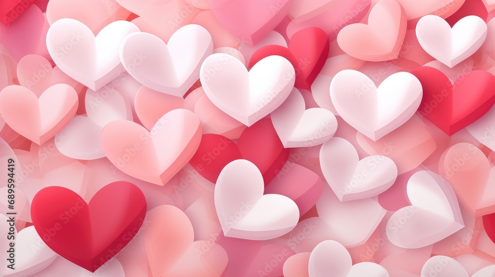 abstract composition with volumetric hearts in pink colors, modern, in vector style, multilayer, banner. creative design for Valentine's Day or Wedding. High quality photo