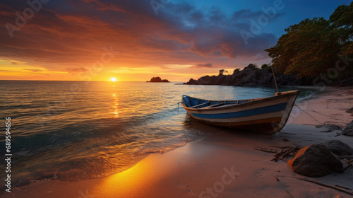 Boat on a Beautiful Sunset Beach Landscape