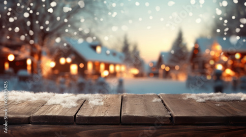 Festive Winter Scene with Snow-Covered Trees and Glowing Lights