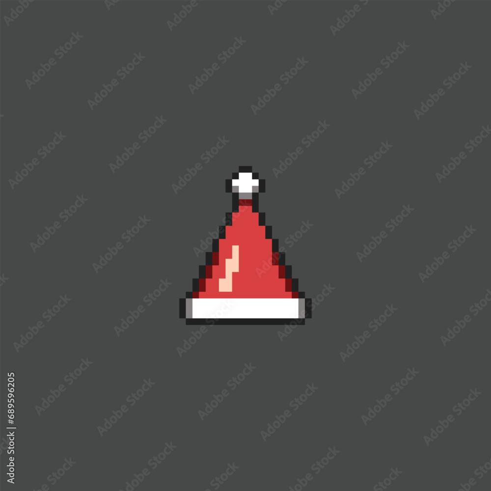 this is santa hat icon in pixel art with simple color and black background ,this item good for presentations,stickers, icons, t shirt design,game asset,logo and your project. this is santa hat icon in pixel art with simple color and black background ,this item good for presentations,stickers, icons, t shirt design,game asset,logo and your project.