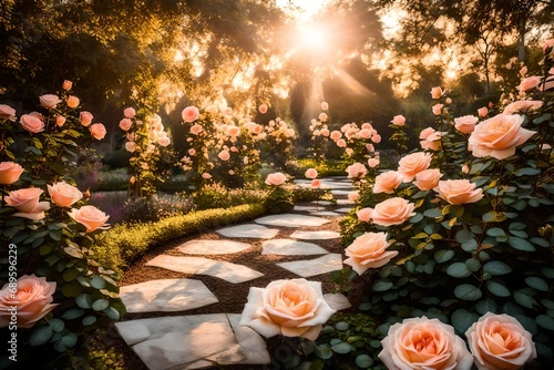 pink red black and sky blue color flowers roses field with sunlight falling and water drops
rose growing in the middle of the water of the lake with green leaves spread all-around abstract background  photo