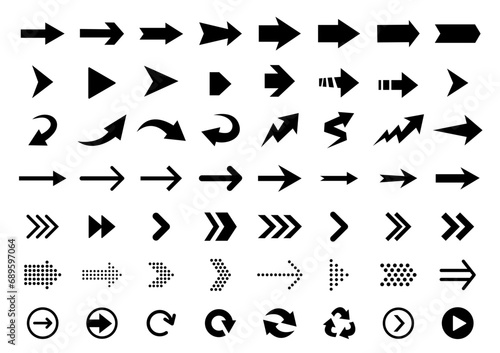 Arrows flat black icons. Direction pointers vector icons. Big collection. Vector set of black arrow signs.
