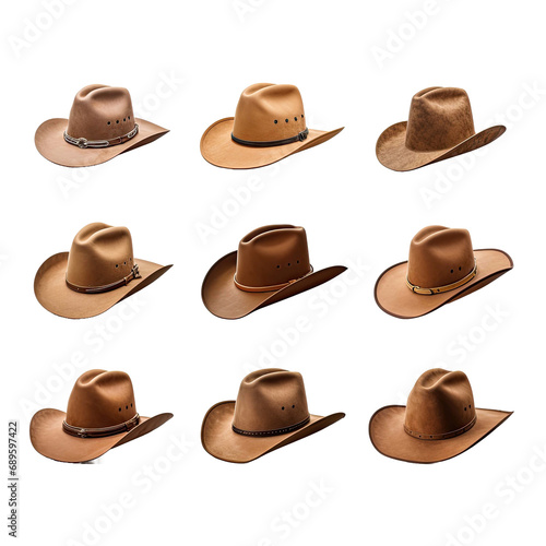  Collection of brown cowboy hat isolated on transparent background