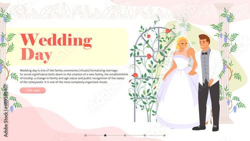 Wedding day landing page design template for bridal online service