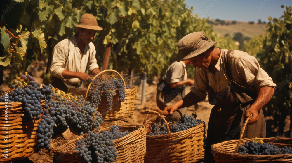 Grape Harvest. Workers Crafting Nature’s Bounty into Exquisite Wine Grape Harvest. Workers Crafting Nature’s Bounty into Exquisite Wine