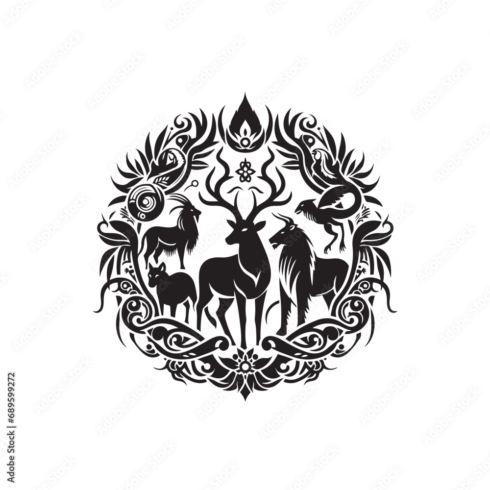 Animal Silhouette: Dynamic Creatures of the Grasslands in Subtle Night Hues Black Vector Animals Silhouette
