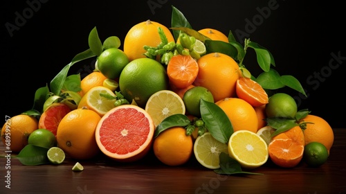 Assortment of citrus fruits  showcasing vibrant oranges  lemons  and limes