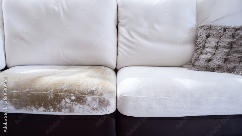 Fototapeta premium white sofa before and after dry cleaning cleaning
