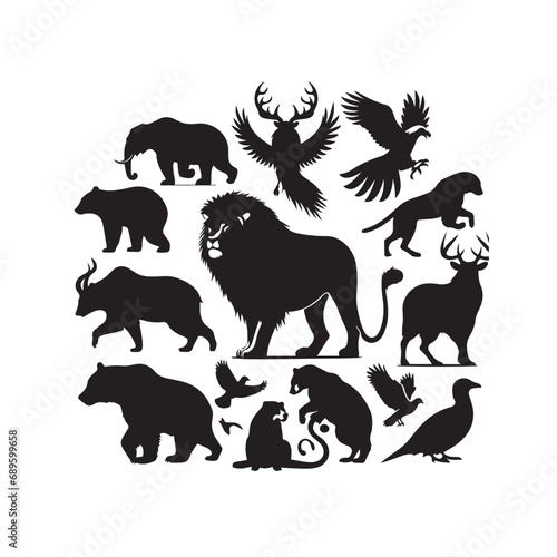 Animal Silhouette  Silent Guardians of the Enchanted Forest in Nighttime Majesty Black Vector Animals Silhouette 