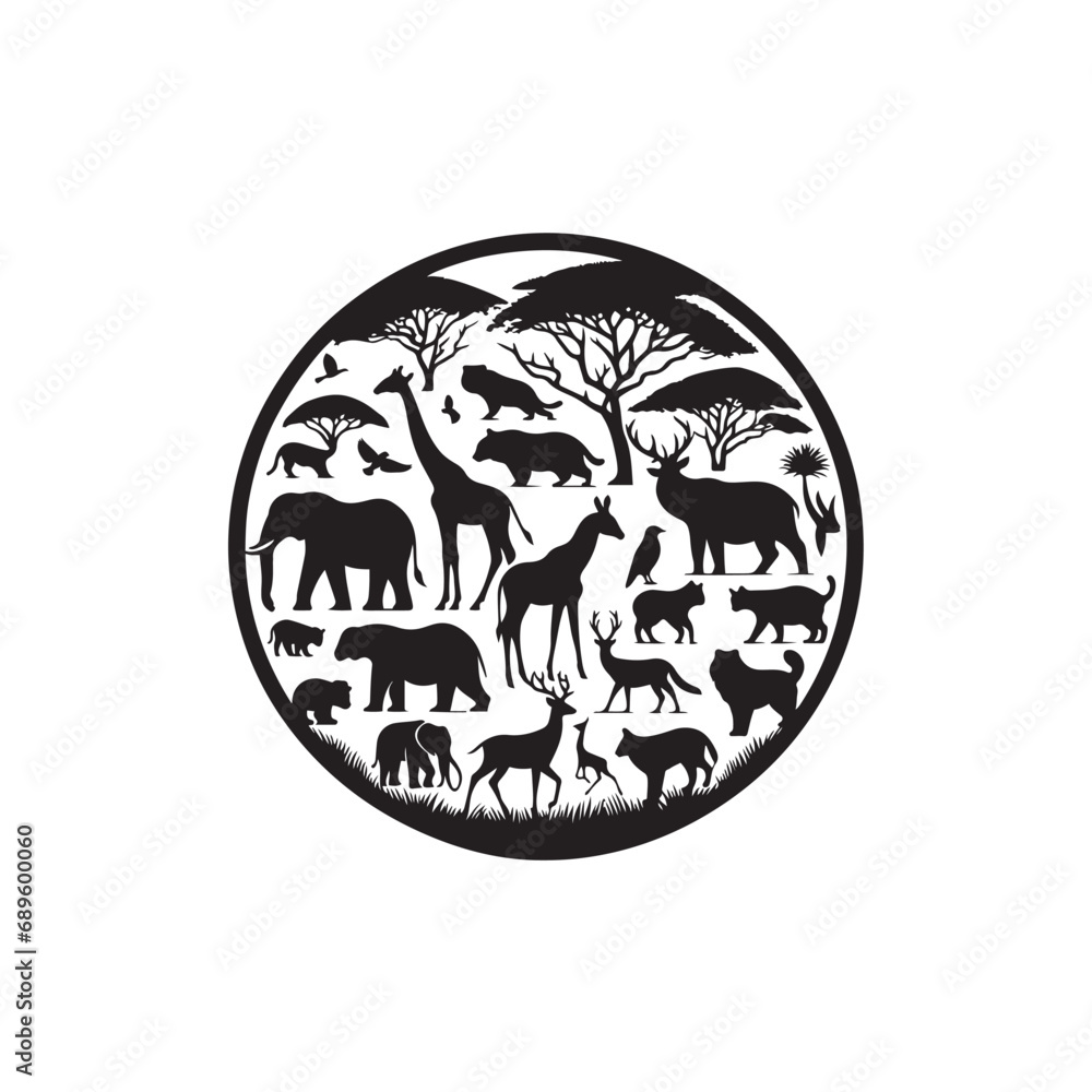 Animal Silhouette: Creatures of the Arctic in Nighttime Stillness Black Vector Animals Silhouette
