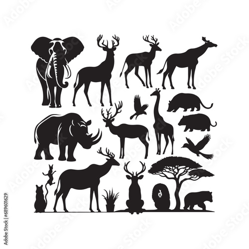 Animal Silhouette: Dynamic Creatures of the Grasslands in Silhouetted Splendor Black Vector Animals Silhouette 