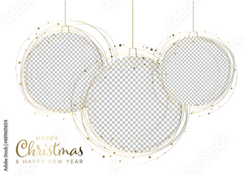 Christmas winterfamily photo light minimalist card layout template with three circle photo placeholders