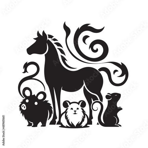 Animal Silhouette  Creatures of the Canopy Embodied in Graceful Night Shadows Black Vector Animals Silhouette 
