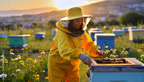 apicoltore al lavoro api miele photo
